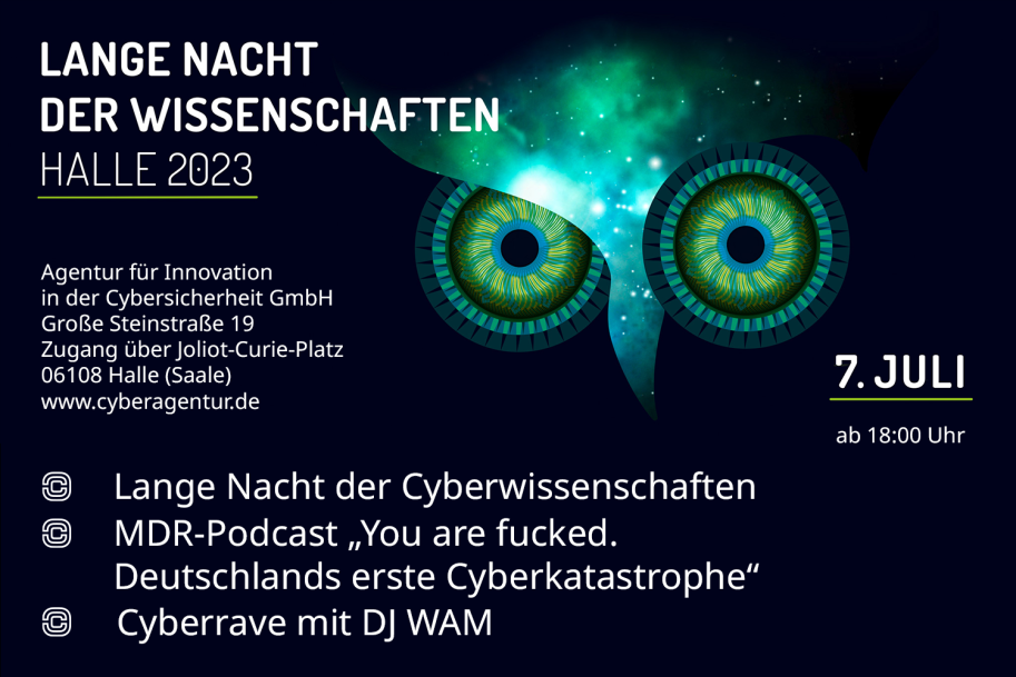 Cyberwissenschaften, Podcast und Musik zur Lange Nacht der Wissenschaften mit der Cyberagentur. Montage: Lange Nacht der Wissenschaften Halle (Saale)/Cyberagentur