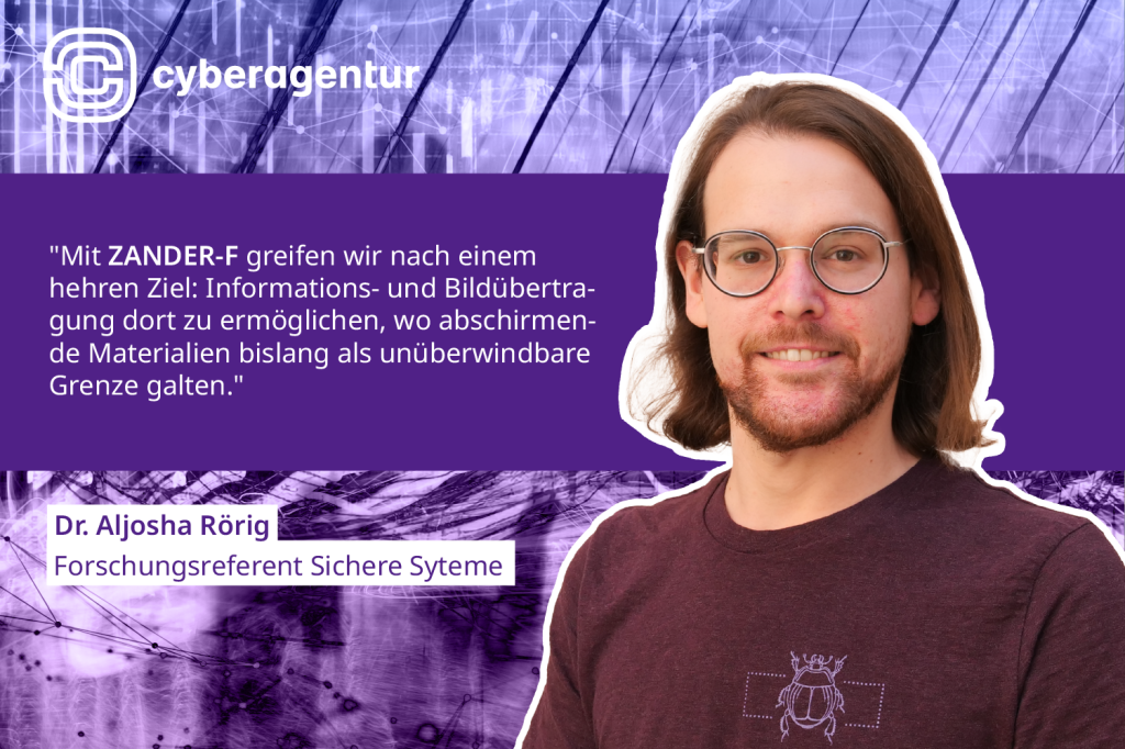 Dr. Aljosha Rörig betont die Zielsetzung des Forschungsprogramms ZANDER-F, Informations- und Bildübertragung auch durch leitende Materialien zu ermöglichen.