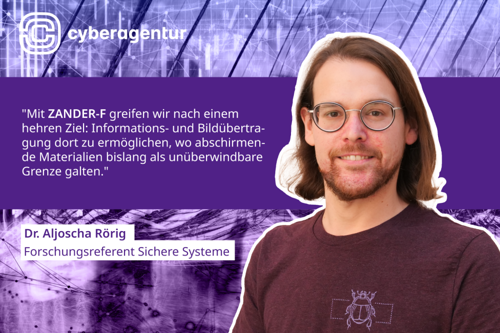 Dr. Aljosha Rörig betont die Zielsetzung des Forschungsprogramms ZANDER-F, Informations- und Bildübertragung auch durch leitende Materialien zu ermöglichen.